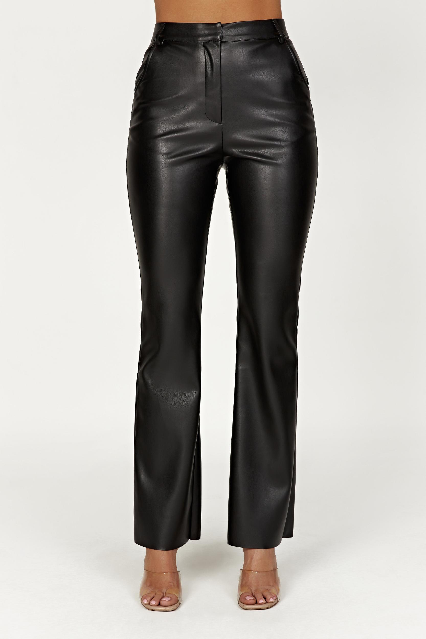 Tyra Straight Leg Faux Leather Pants - Black Product Image