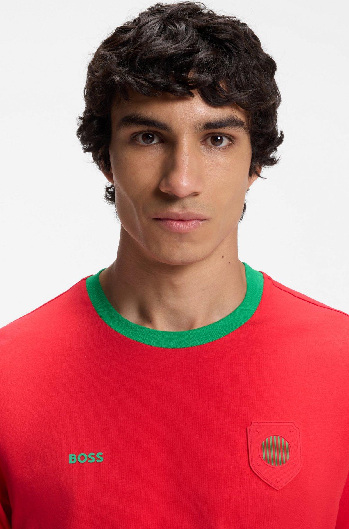 Stretch-cotton T-shirt with country flag and logo Product Image