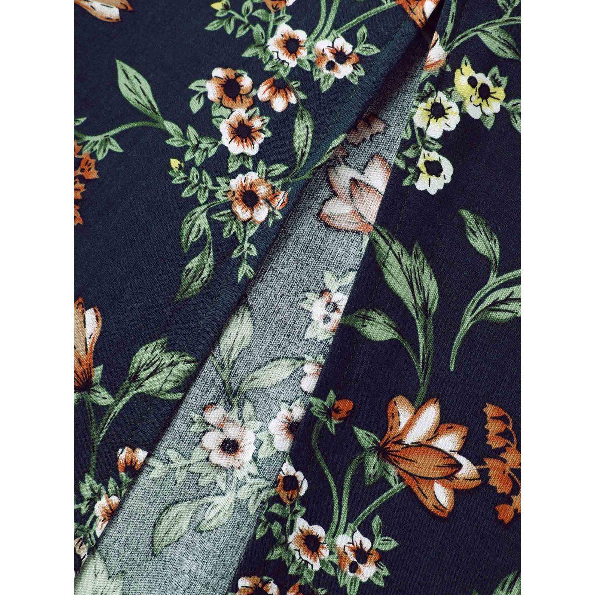 Plus Size Rayon Floral Side-Tie Stretchy Midi Dress Indigo Women Timeless Overlap Collar Short sleeve Curvy BloomChic 26/4X Product Image