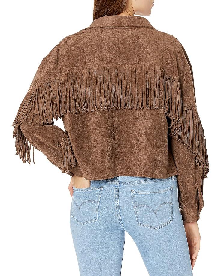 Women's Blank NYC Faux Suede Fringe Shirt Jacket in Hot Cocoa Product Image