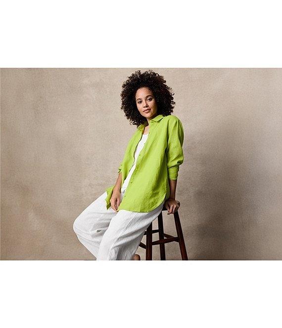 Eileen Fisher Petite Size Organic Handkerchief Linen Classic Collar Long Sleeve Shirt Product Image
