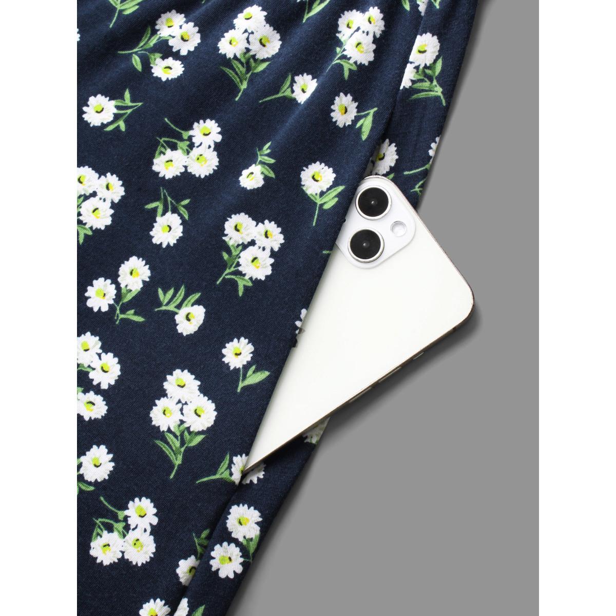 Plus Size Ditsy Floral Square Neck Pocket Dress Indigo Women Casual Non Knit Dresses Bloomchic 10/M Product Image