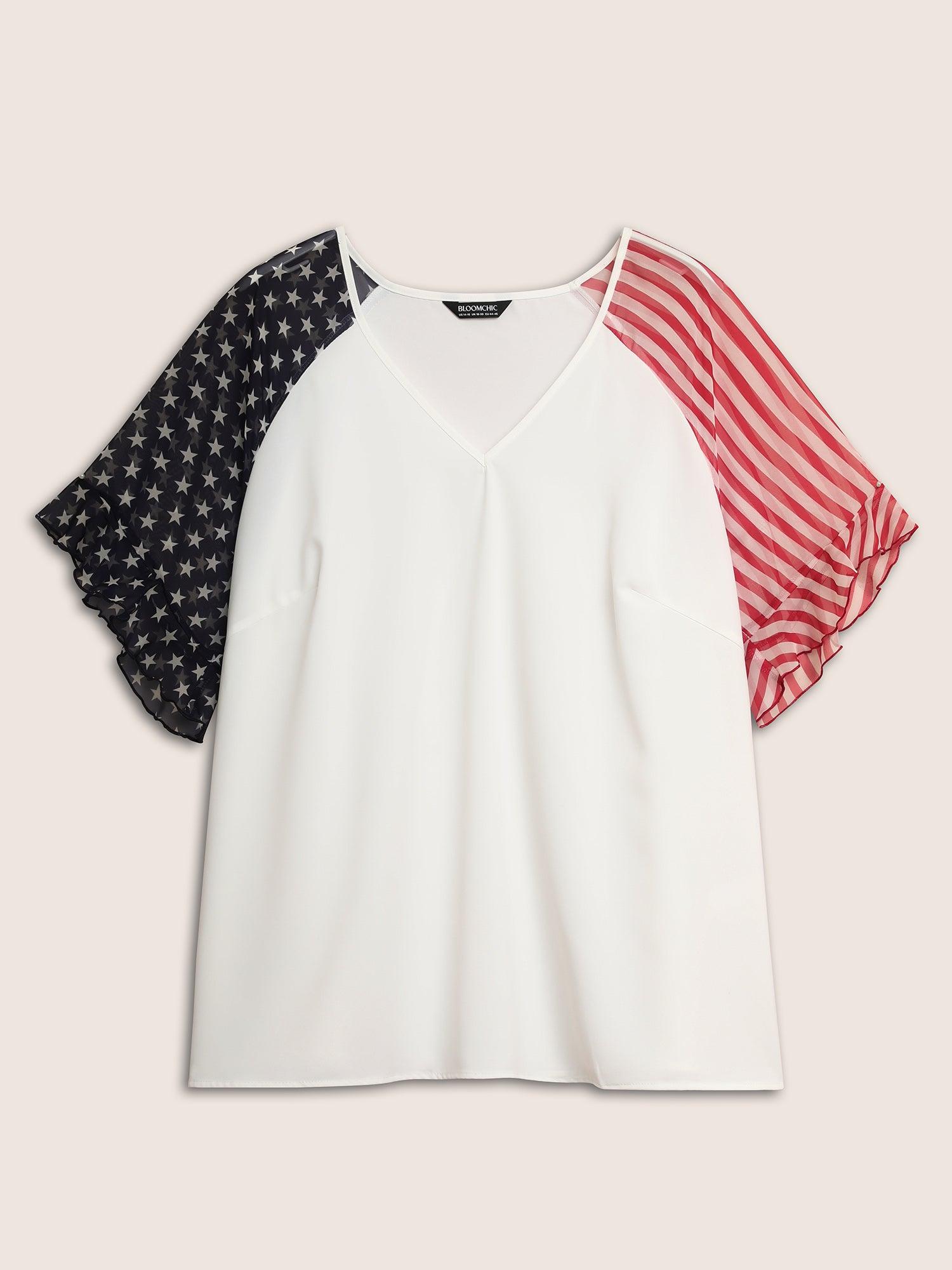 Star & Striped Ruffles Raglan Sleeve Blouse Female Product Image