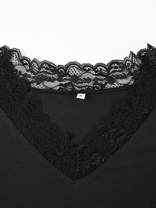 V Lace Stitching Long Sleeve Tee Product Image