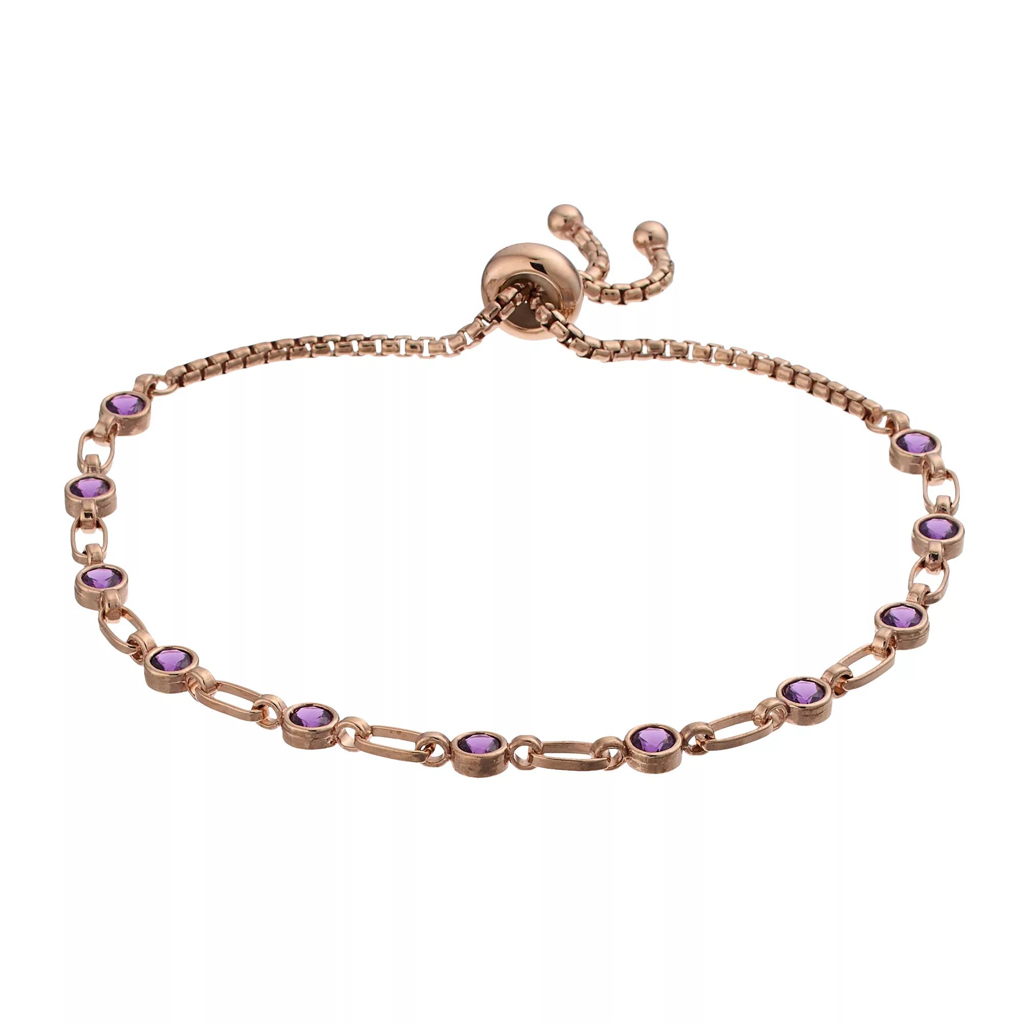 Kristen Kesho Sterling Silver Lab-Created Amethyst Tennis Adjustable Bolo Bracelet, Women's, Size: 9.50, Pink Tone Product Image