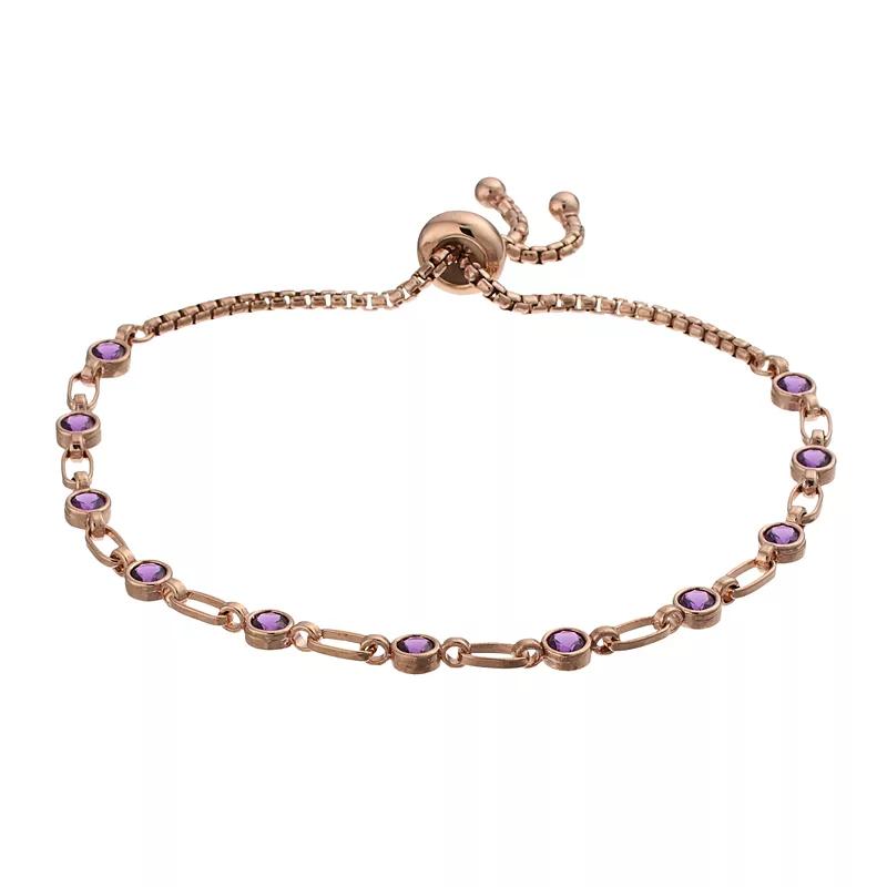 Kristen Kesho Sterling Silver Lab-Created Amethyst Tennis Adjustable Bolo Bracelet, Women's, Size: 9.50, Pink Tone Product Image