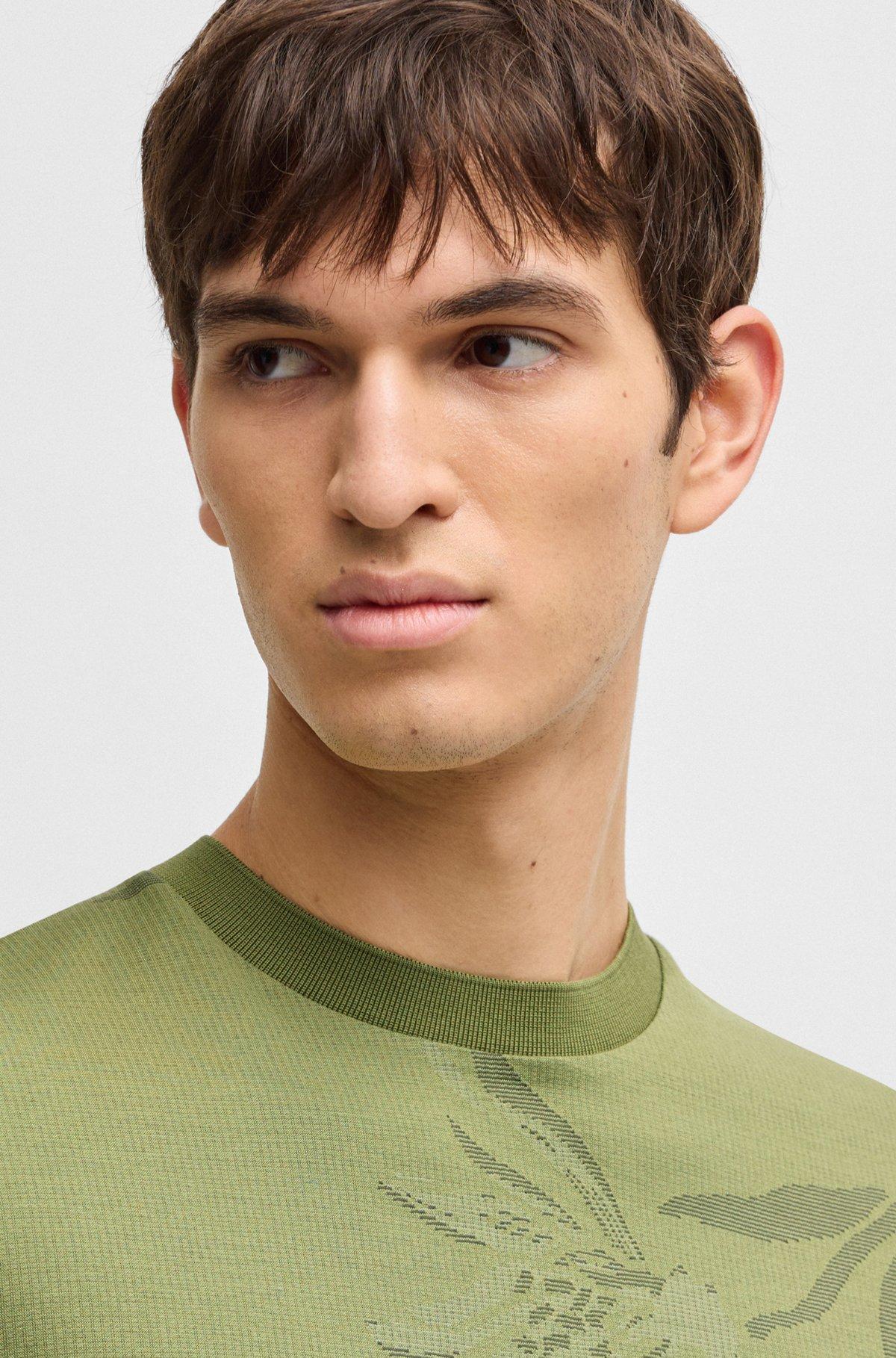 BOSS - Mercerized-cotton T-shirt with floral jacquard - Green Product Image