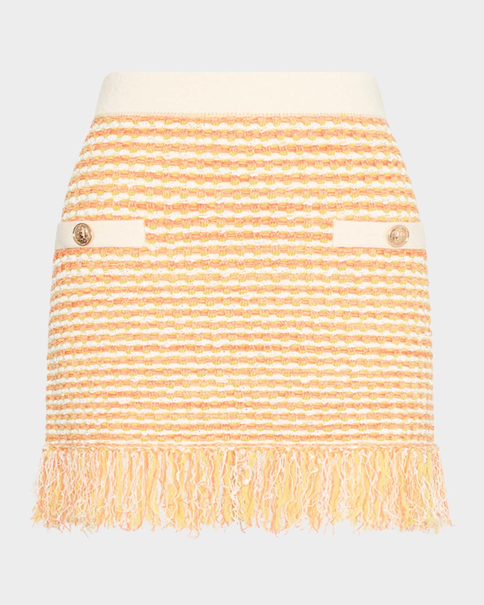 Fringed Tweed Knit Cardigan Jacket Product Image