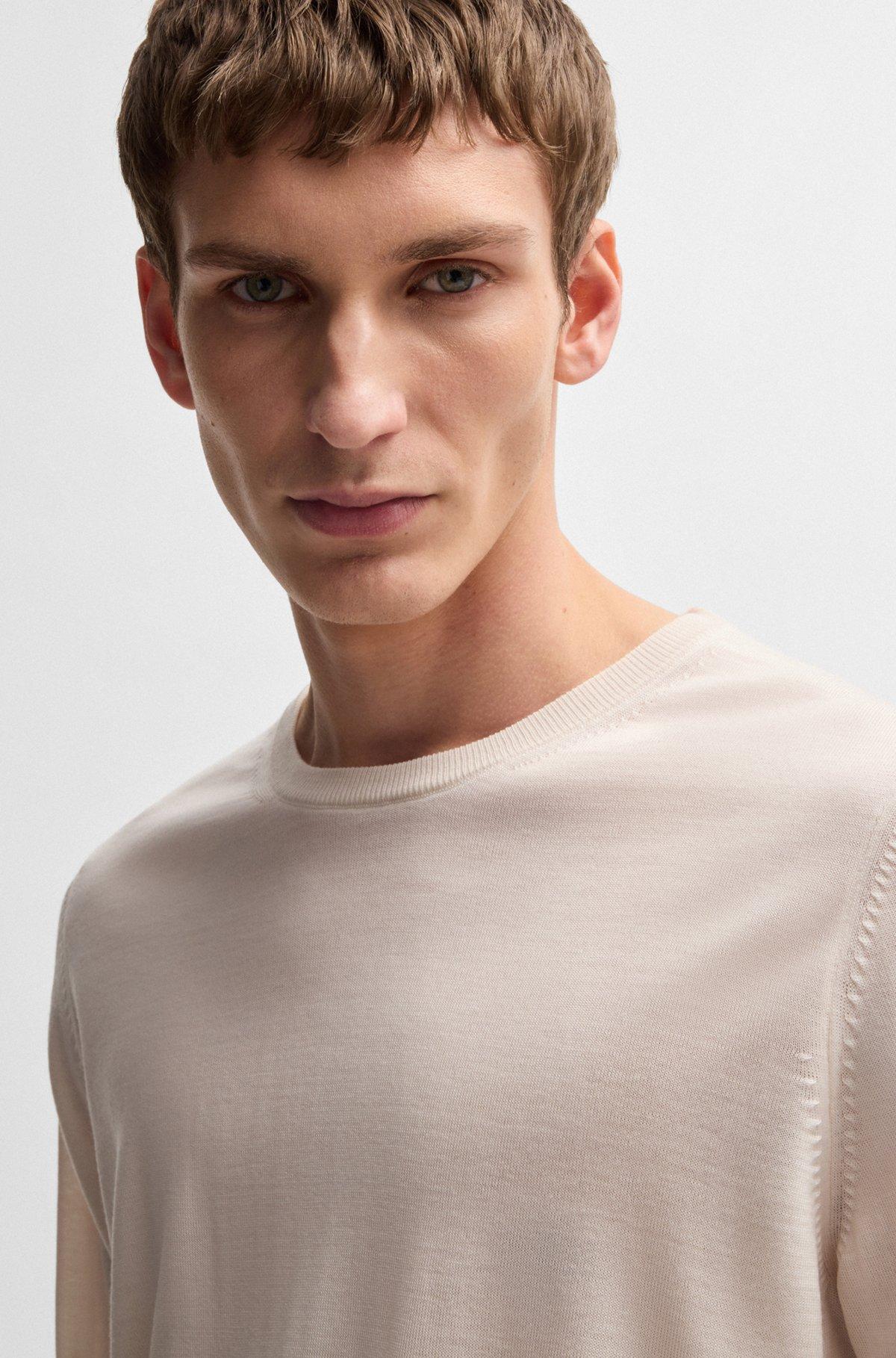 Slim-fit sweater in merino wool with crew neckline Product Image