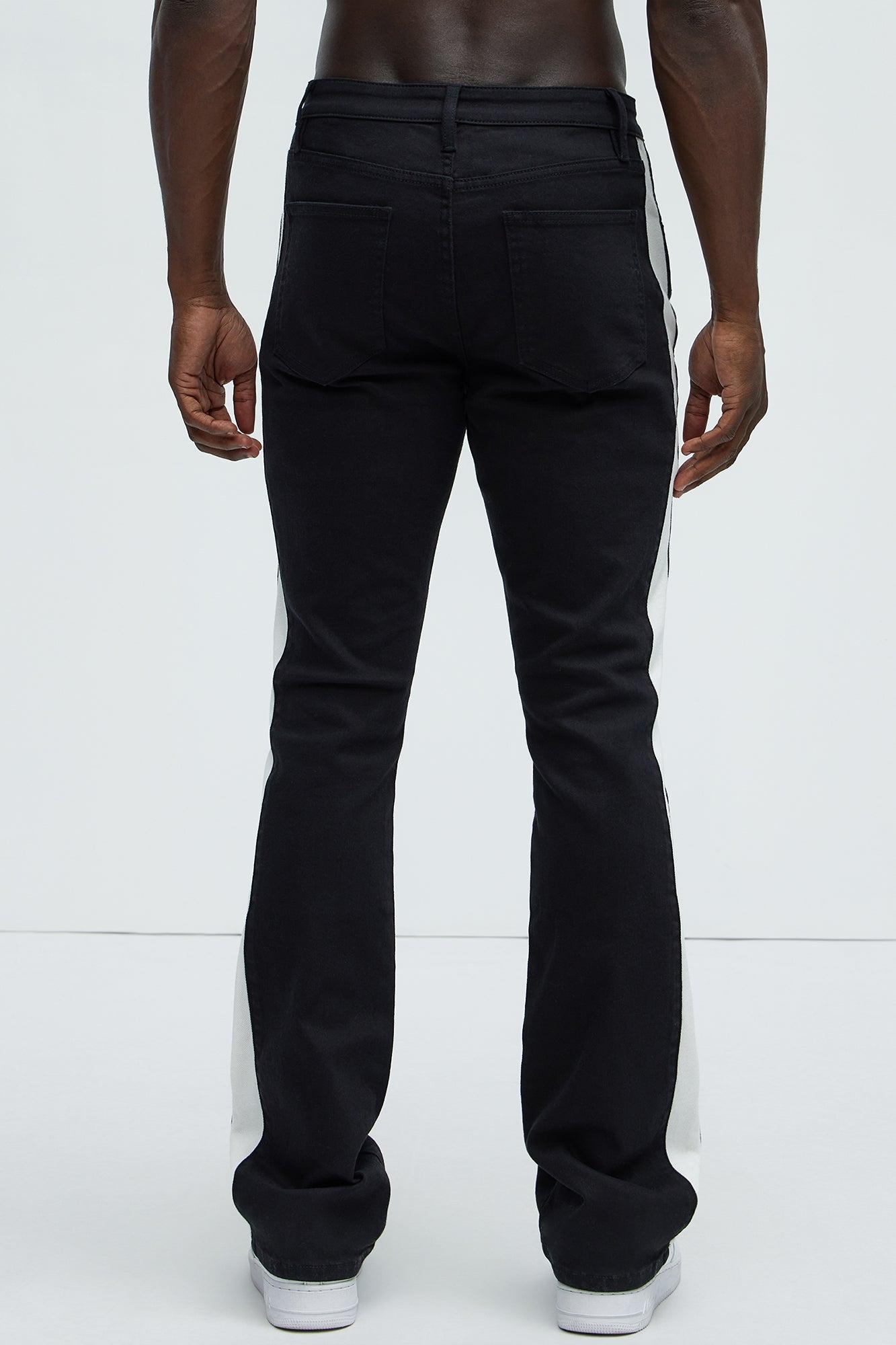 Teek Racing Stripe Stacked Slim Flare Jeans - Black/combo Product Image