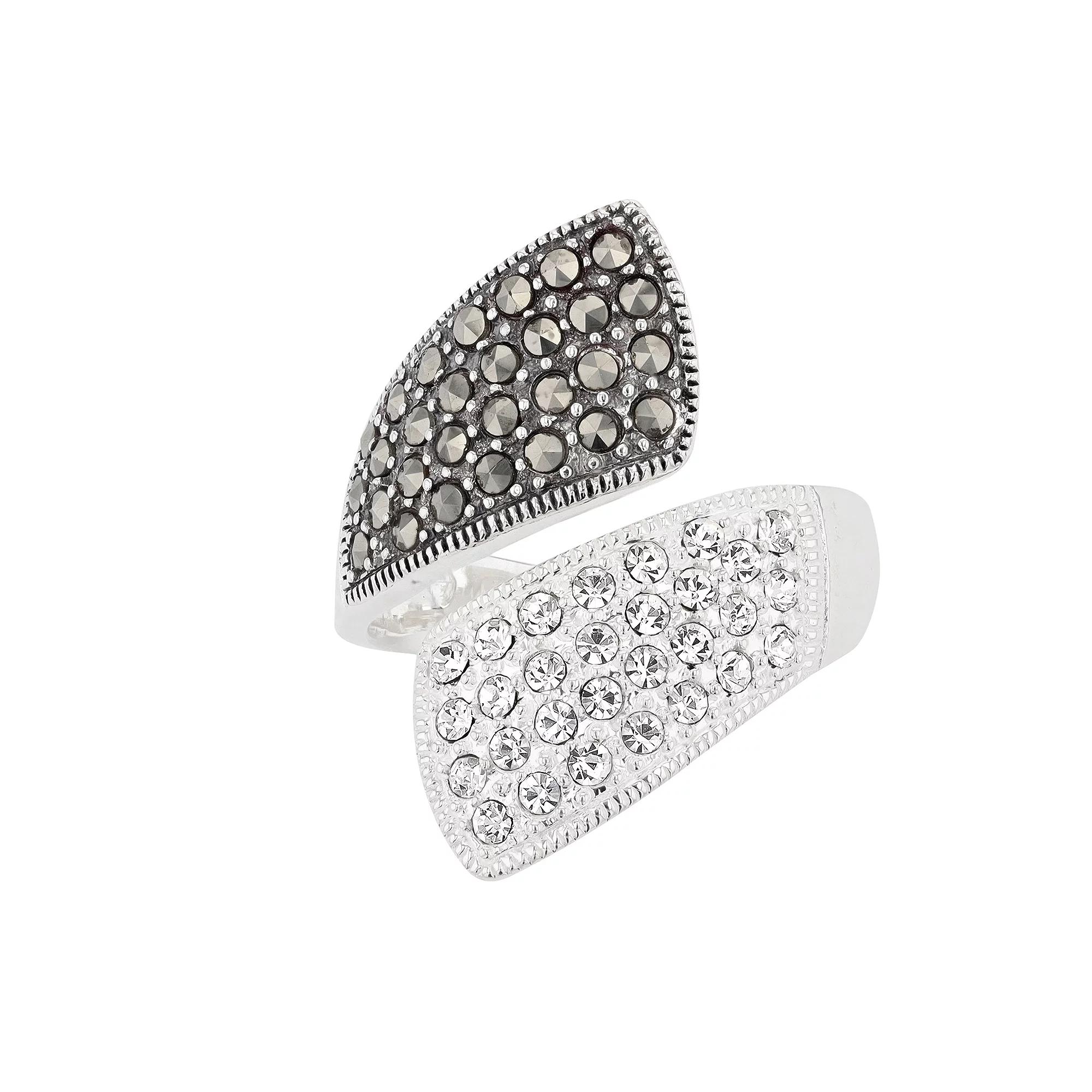 Lavish by TJM Sterling Silver Crystal & Marcasite Bypass Ring, Women's, Size: 8 Product Image