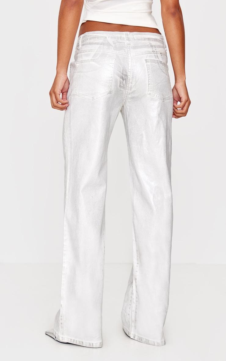 White Metallic Effect Low Rise Wide Leg Jeans Product Image