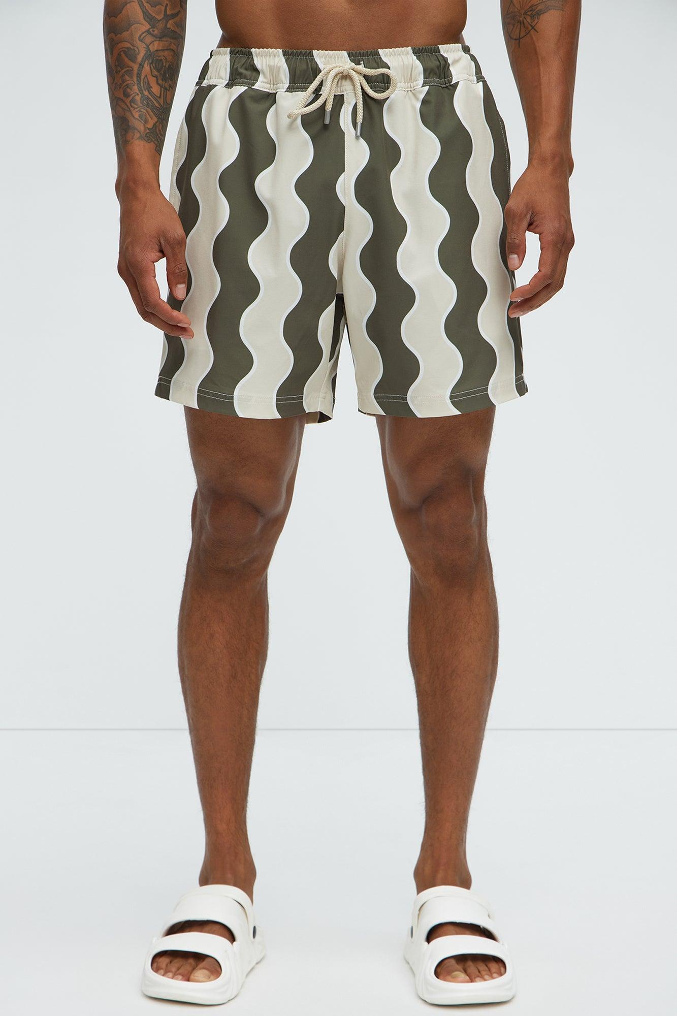 Retro Wavy Swim Mid Trunk - Olive/combo Male Product Image