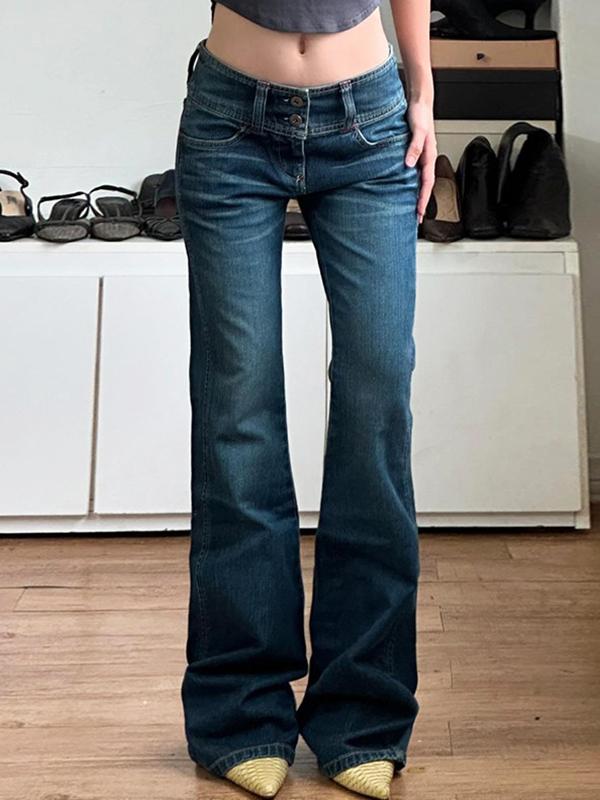 Wide Waist Buttoned Slim Fit Flare Jeans Product Image