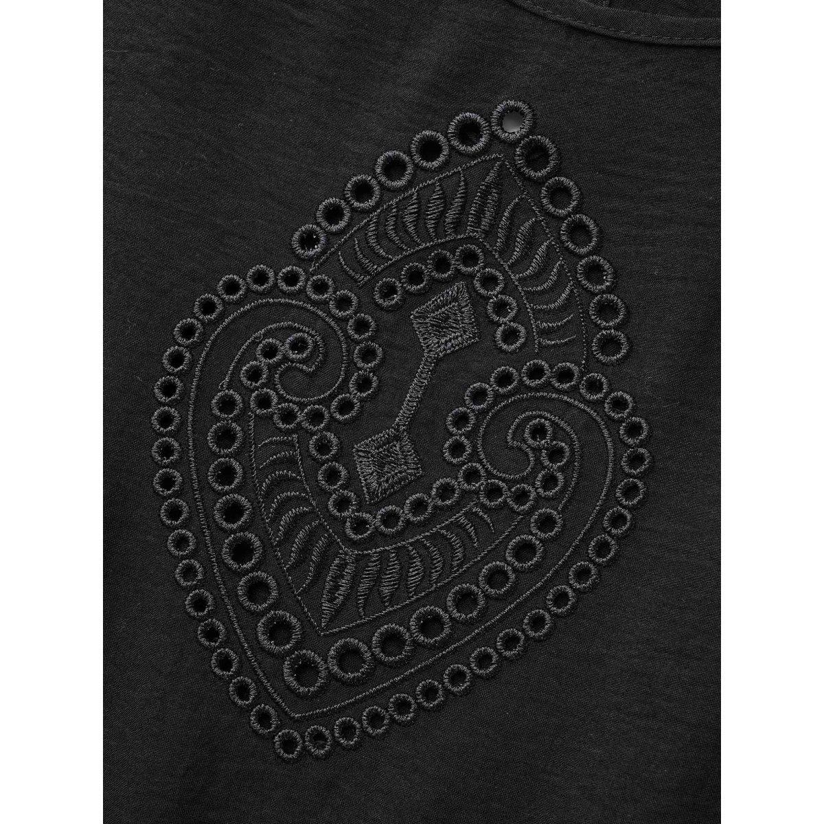 Plus Size Broderie Anglaise Woven Ribbon Midi Dress Black Women Elegant Woven ribbon&lace trim Round Neck Short sleeve Curvy BloomChic 12/L Product Image