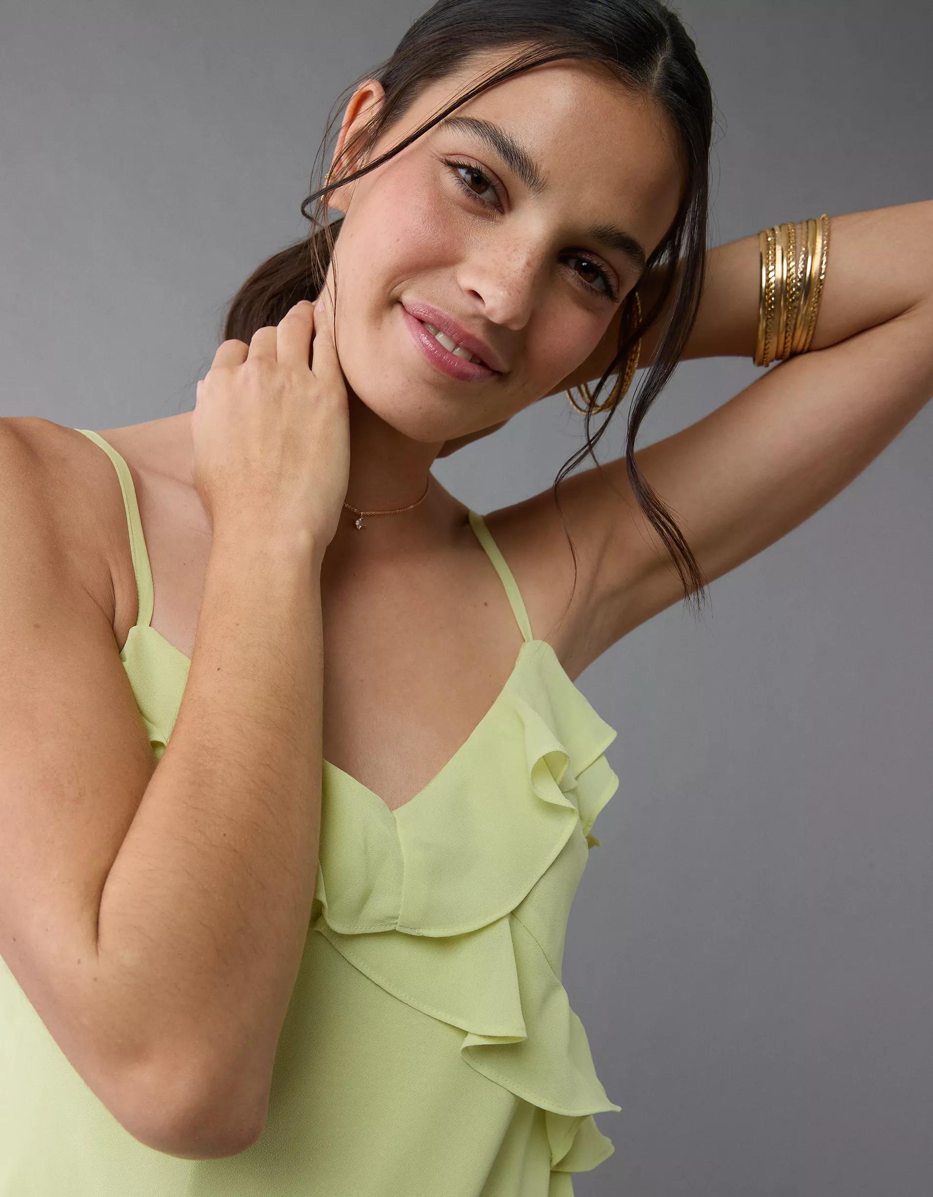 AE Asymmetrical Ruffle Maxi Slip Dress Product Image