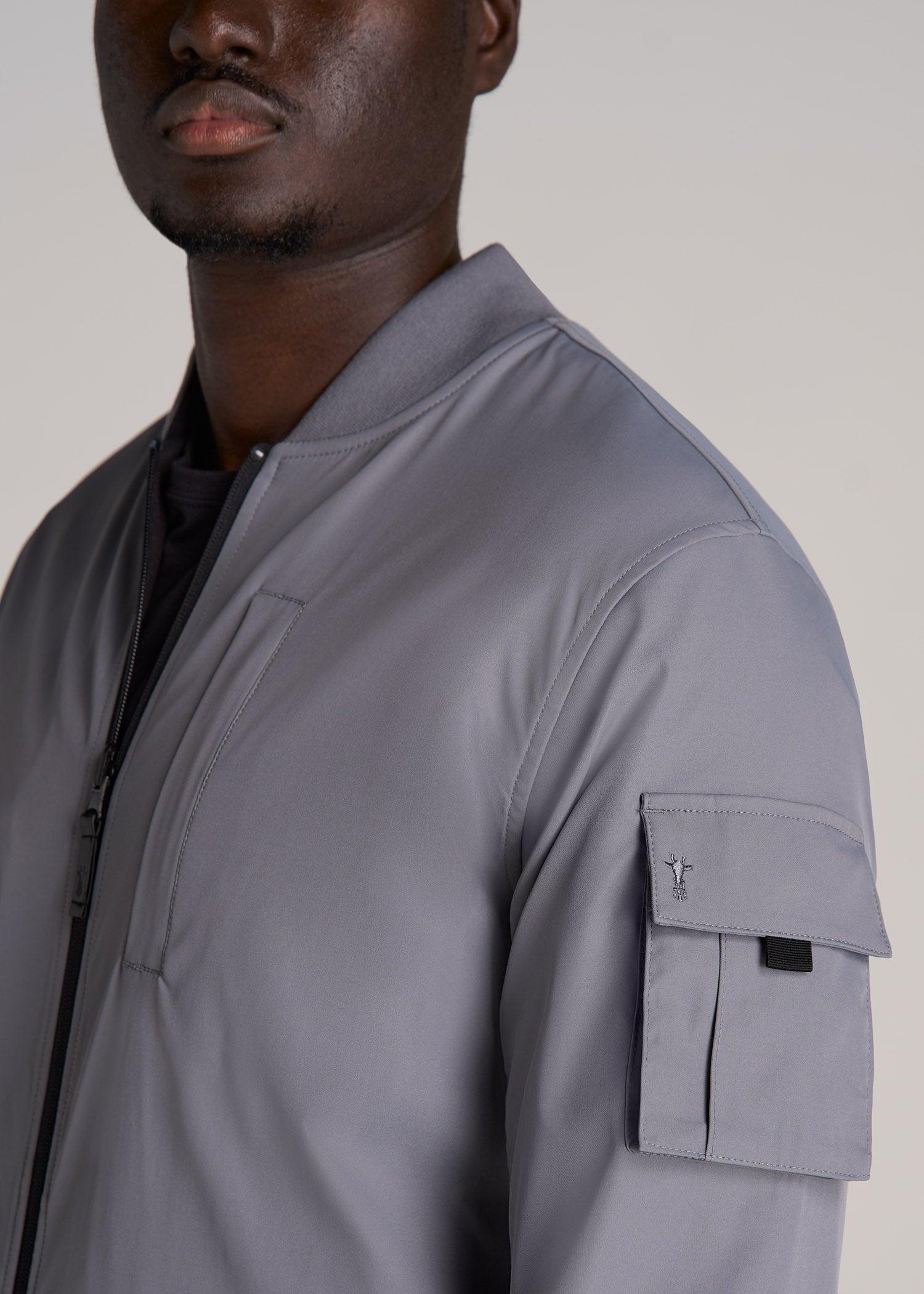 Reversible Bomber Jacket for Tall Men in Fossil Grey and Black Male Product Image