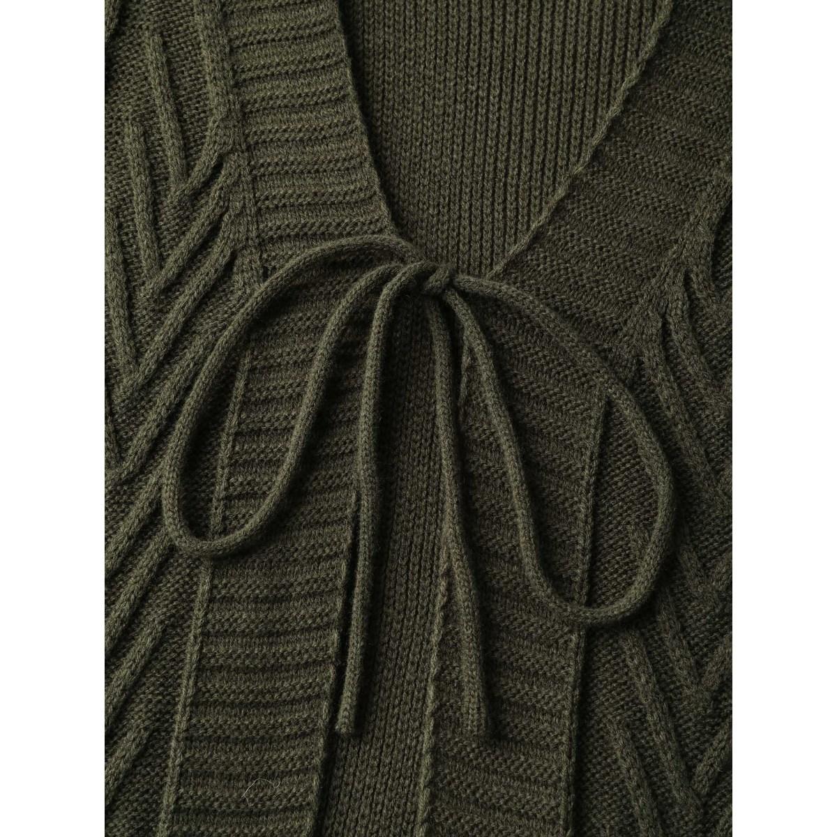 Plus Size Textured Front-Tie Ribbed Hem Knit Cardigan ArmyGreen Women Leisure Loose Long Sleeve Casual Cardigans BloomChic 14-16/1X Product Image