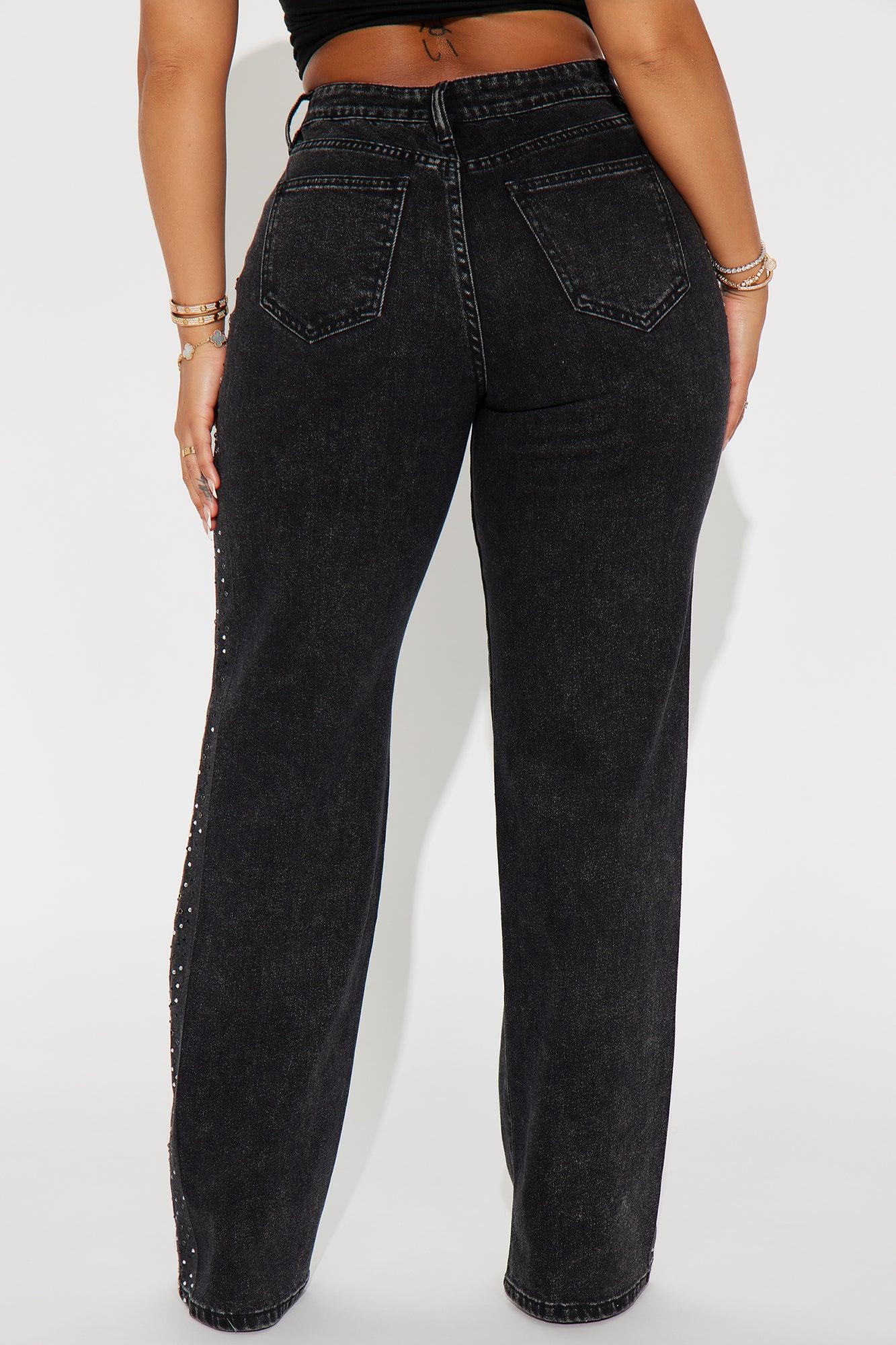 Always Shining Stretch Embellished Straight Leg Jeans - Black Wash Product Image