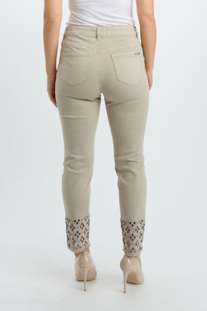 Beige Jean with Embellished bottom of leg Product Image