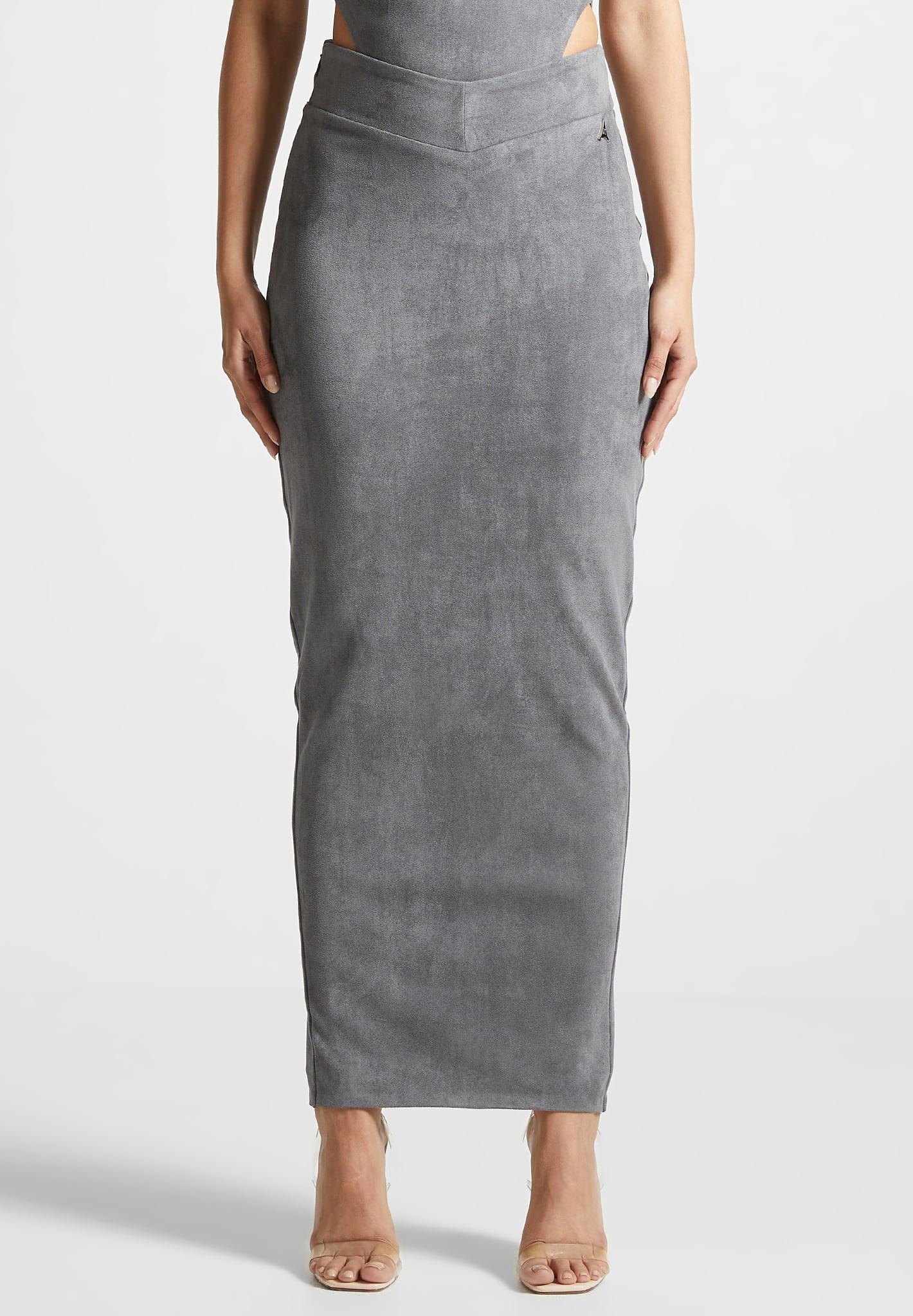 Suede Midaxi Skirt - Light Grey Female Product Image