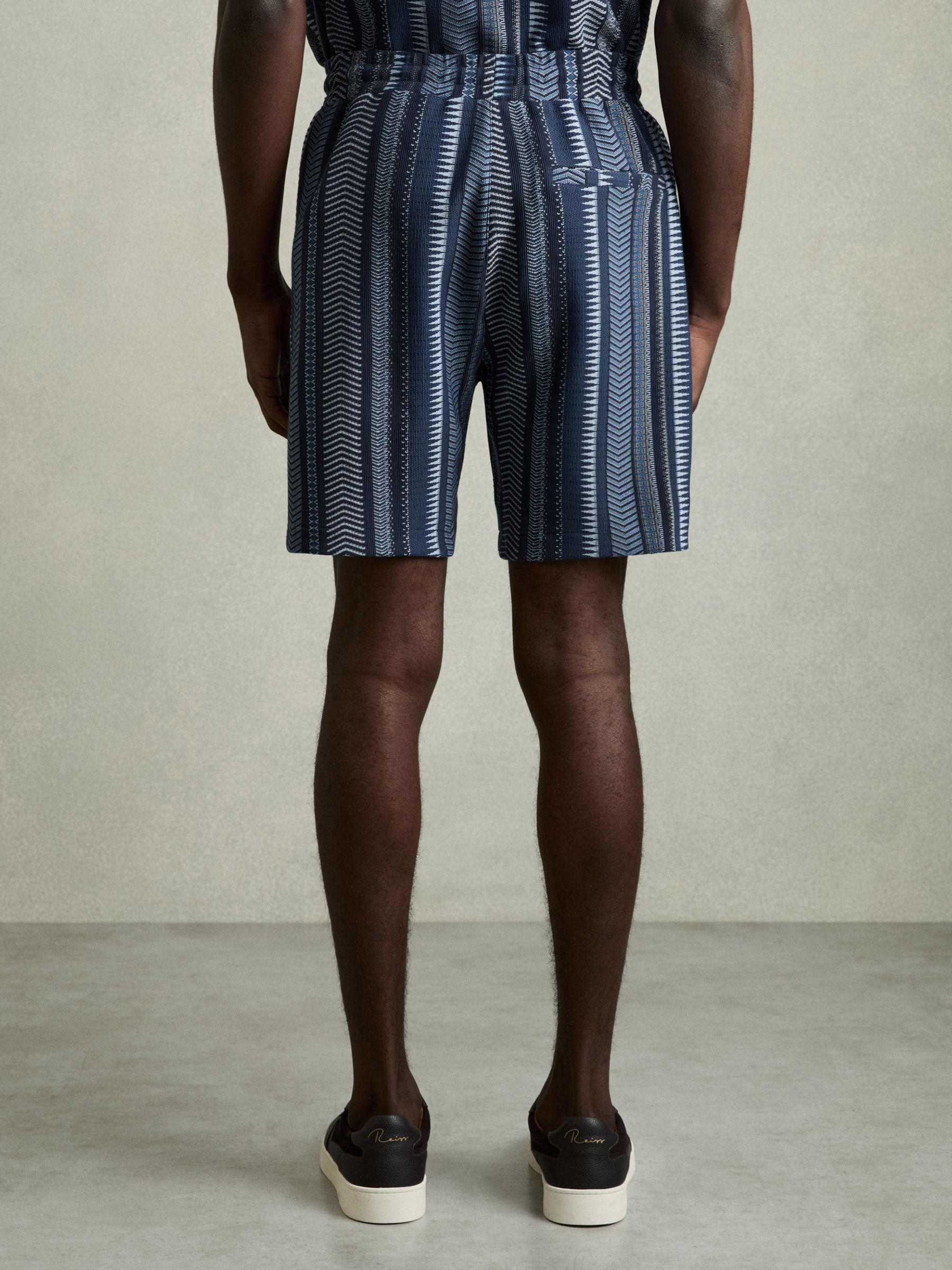 Aztec-Stripe Drawstring Shorts in Navy Product Image