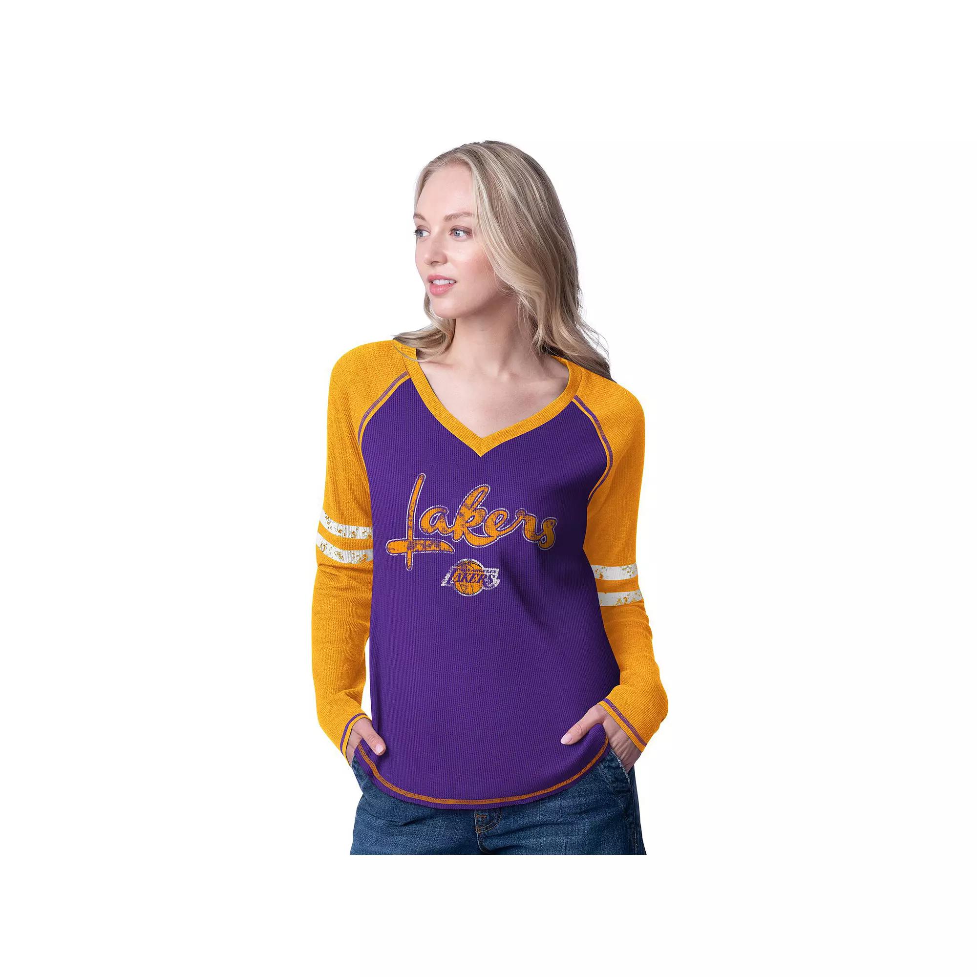 Women's G-III 4Her by Carl Banks Purple/Gold Los Angeles Lakers Winner Waffle Knit Thermal Long Sleeve Tri-Blend T-Shirt,  Product Image