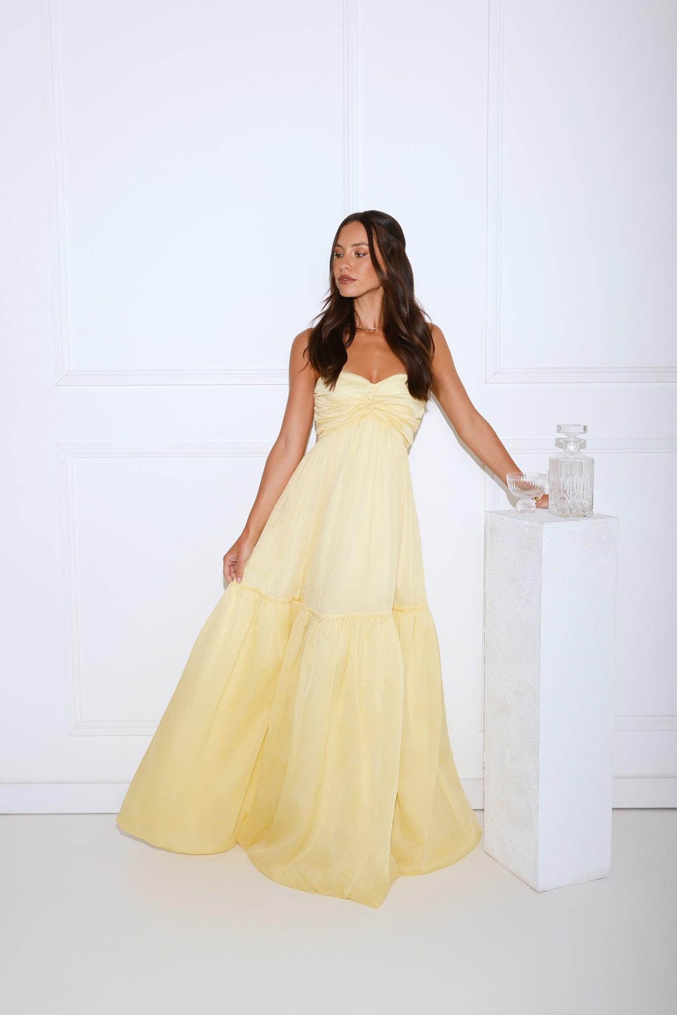 Unforgettable Style Strapless Maxi Dress Yellow Product Image