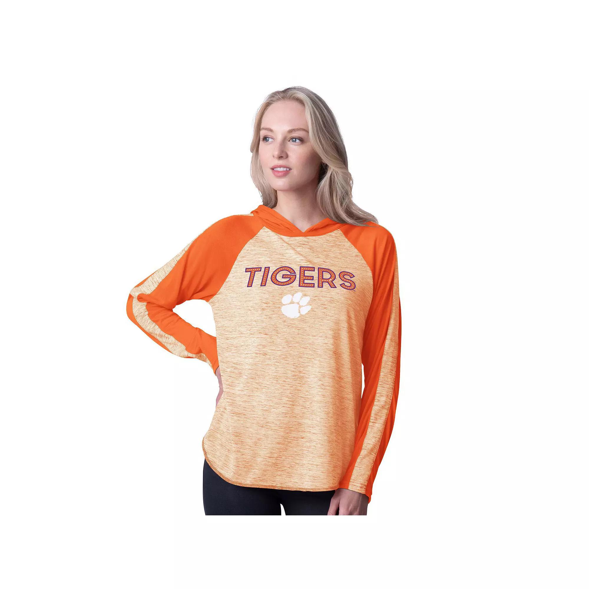 Women's G-III 4Her by Carl Banks Orange Clemson Tigers Underdog Bling Raglan Long Sleeve Hoodie T-Shirt, Size: XXL Product Image