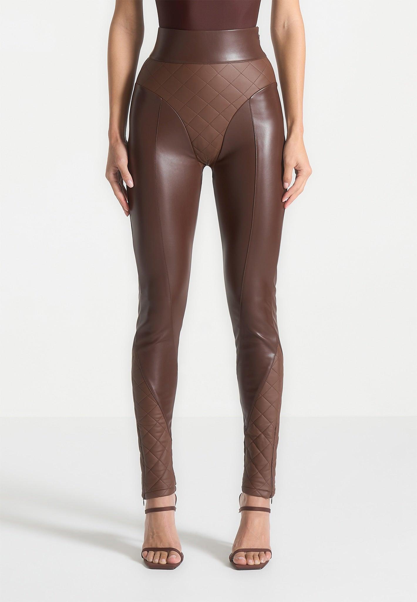 Leather Quilted Leggings - Brown Female Product Image