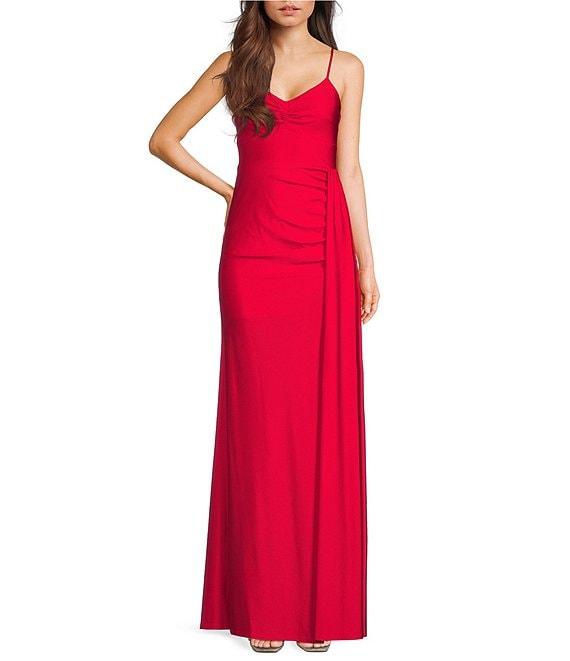 Next Up V-Neck Twist Front Spaghetti Strap Side Slit Dress Product Image