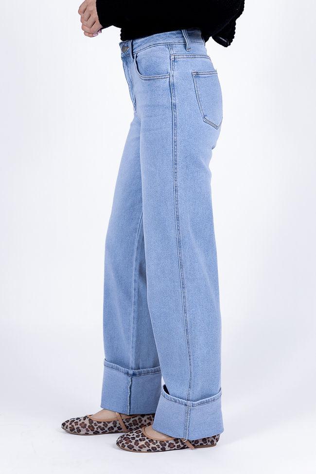 Camila Light Wash Wide Leg Cuffed Jeans FINAL SALE Product Image