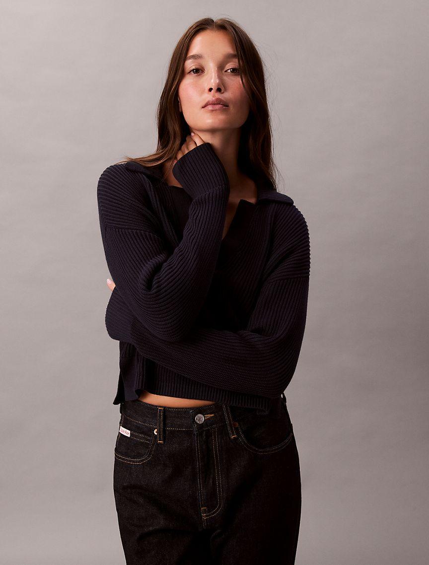 Smooth Cotton Relaxed Polo Sweater Product Image