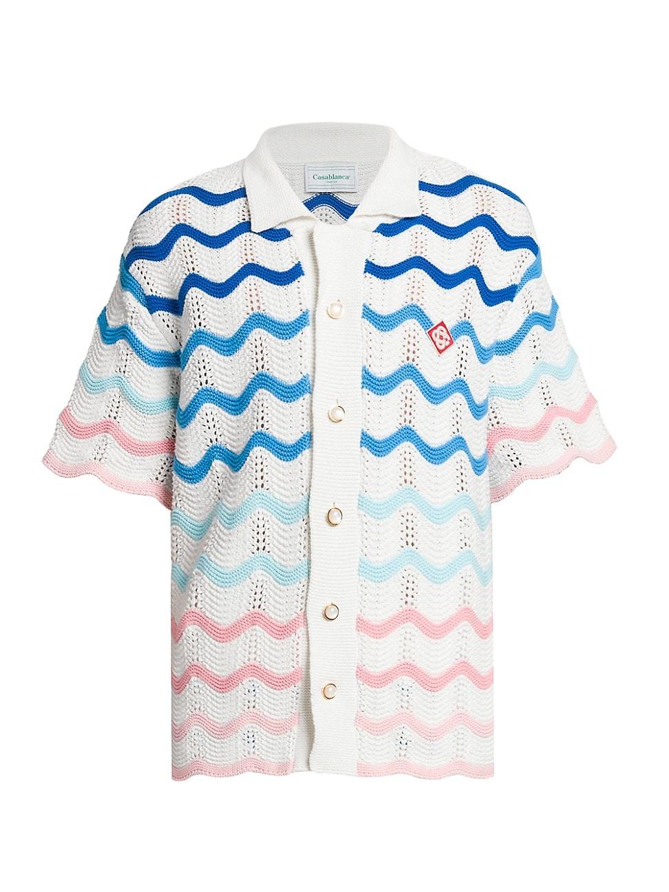 Mens Wave Crocheted Cotton Shirt - Product Image