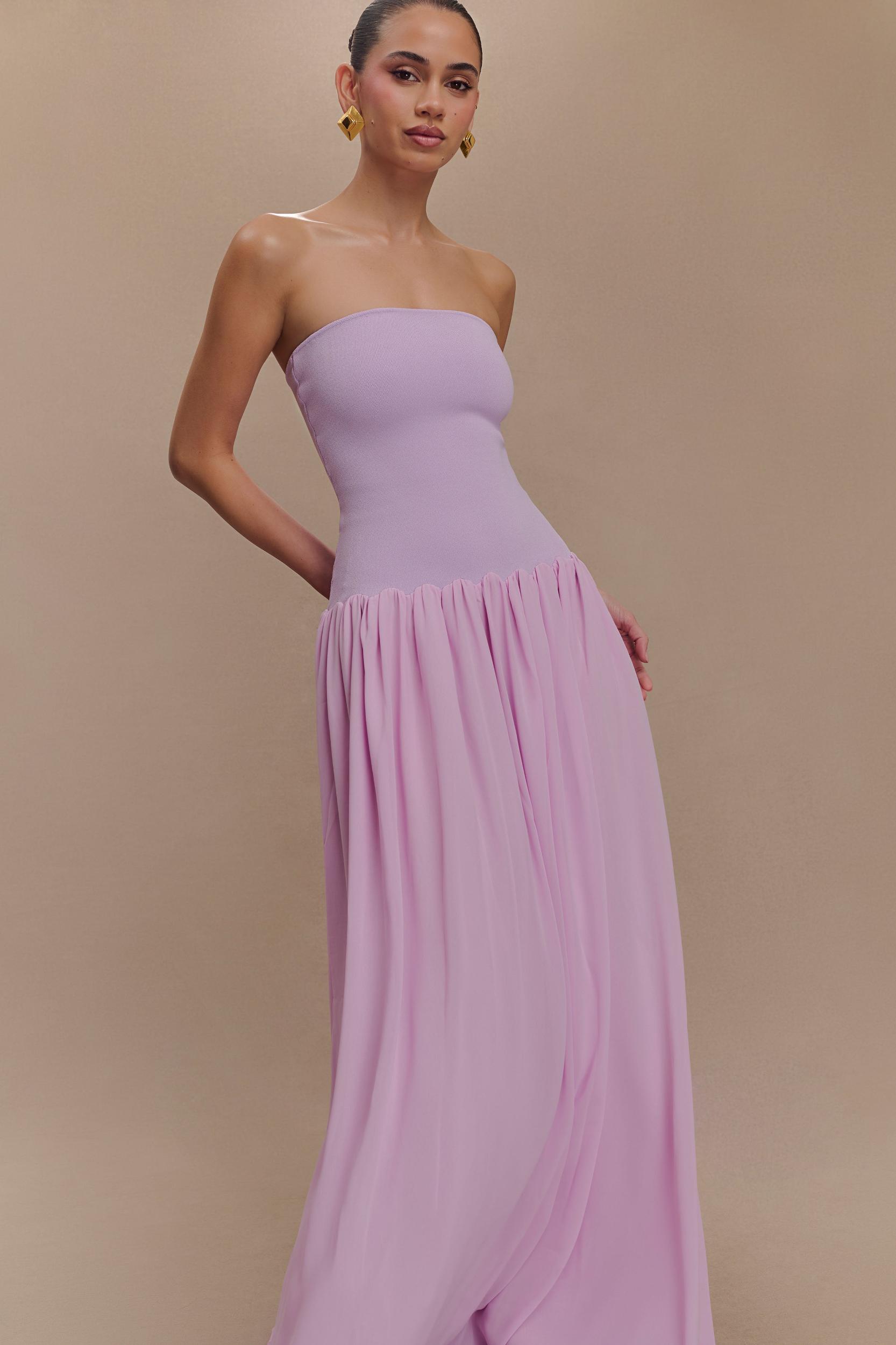 Lyanna Knit And Chiffon Strapless Maxi Dress - Lilac Product Image
