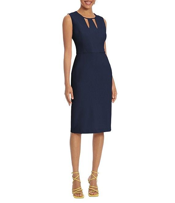 Donna Morgan Cut Out Crew Neck Sleeveless Stretch Crepe Sheath Dress Product Image