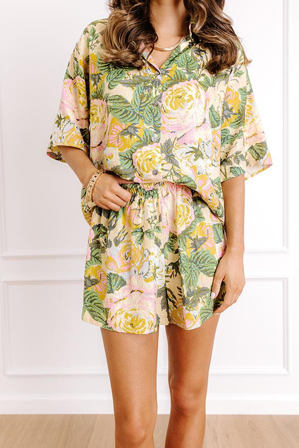 Golden Hour Garden High Waist Linen-Blend Shorts Product Image