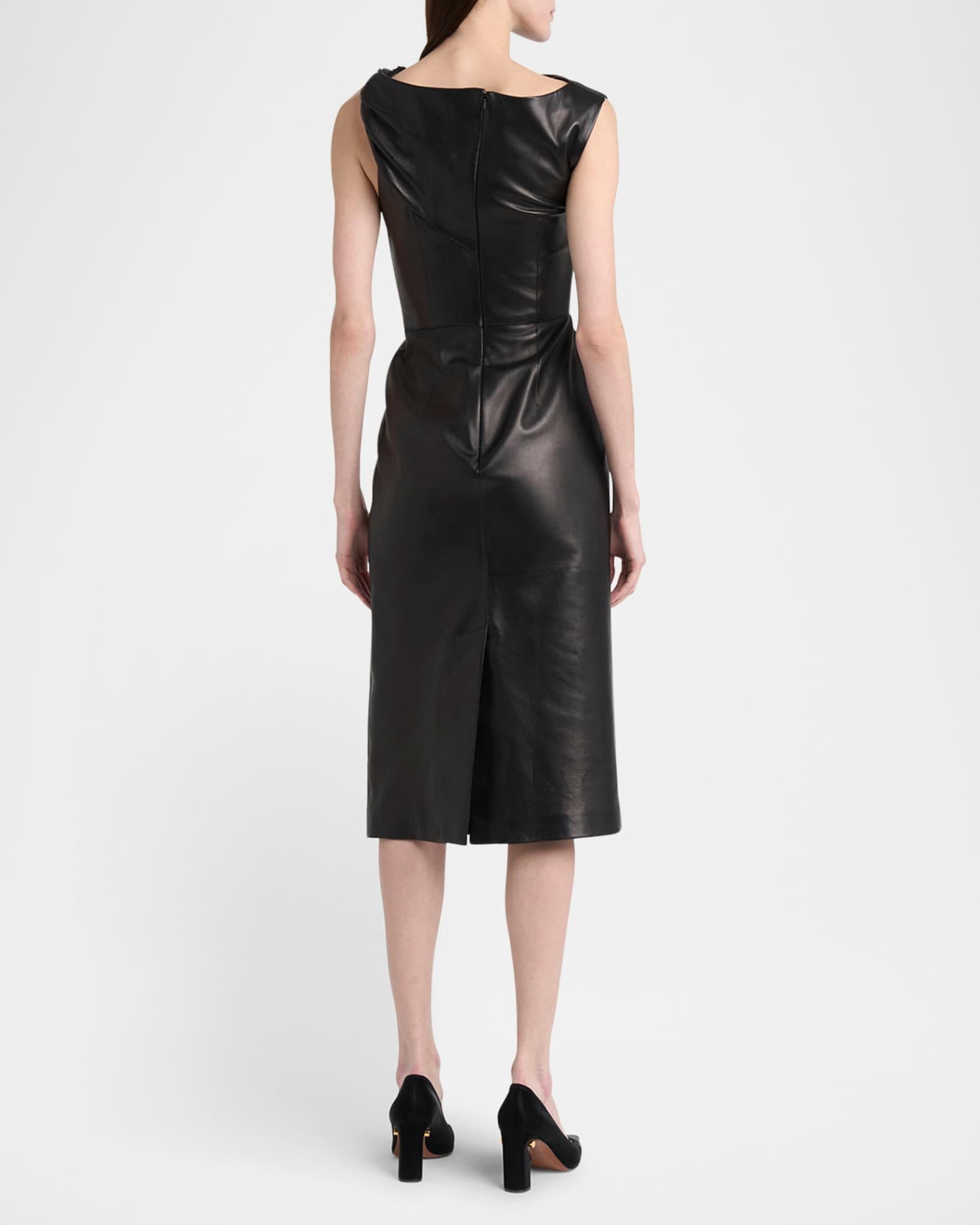 Twisted Bustier Leather Midi Pencil Dress Product Image