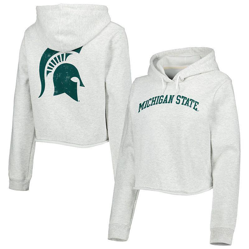 Womens League Collegiate Wear Ash Michigan State Spartans 2-Hit 1636 Cropped Pullover Hoodie Product Image