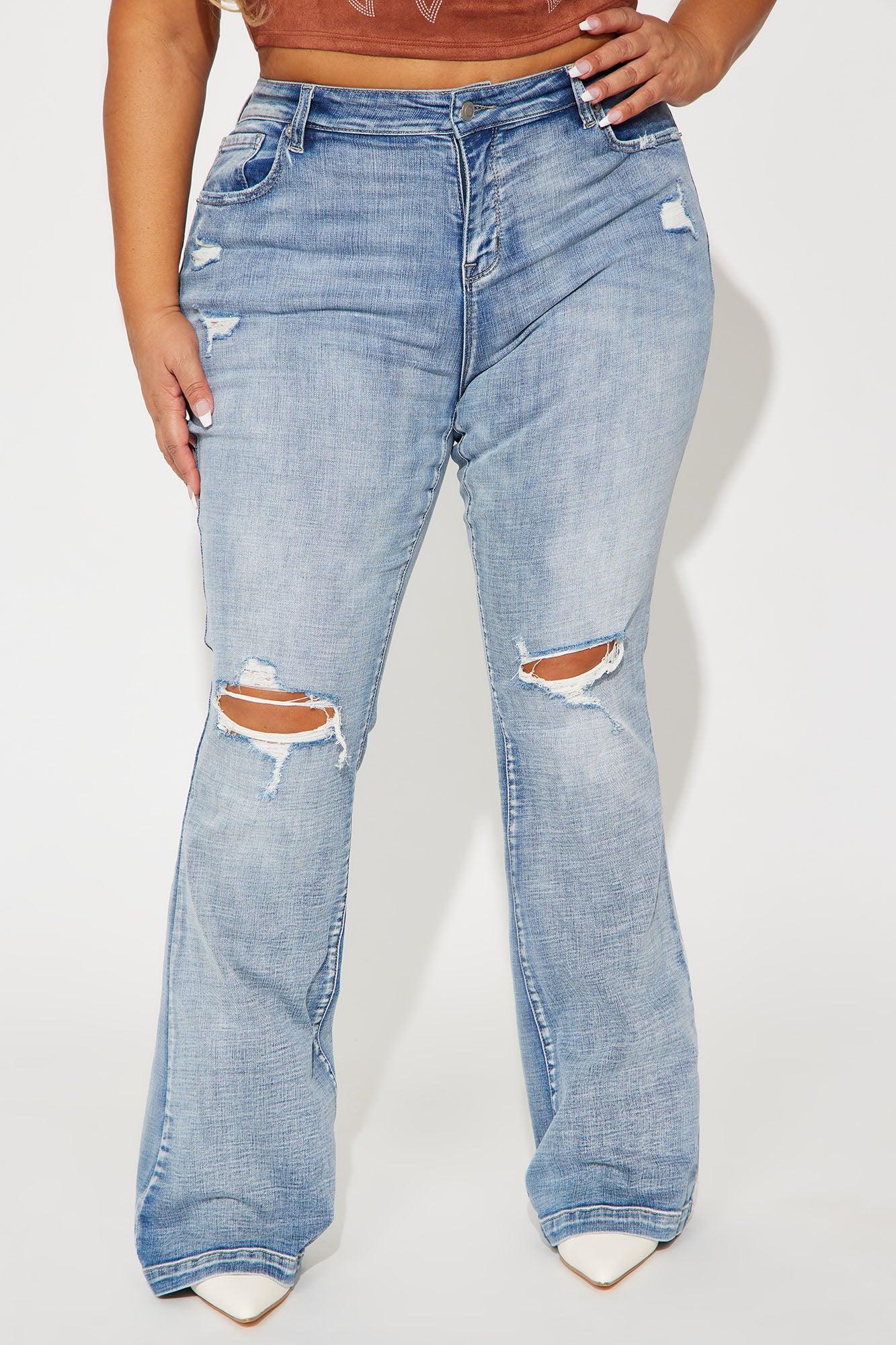 Key Figure Ripped Stretch Flare Jeans - Medium Wash Product Image