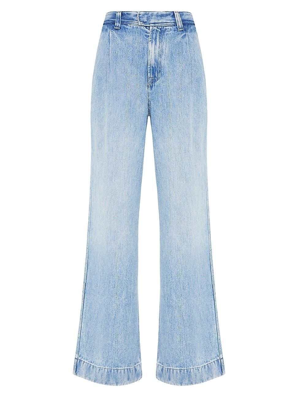 Womens Pleated Denim Wide-Leg Jeans Product Image