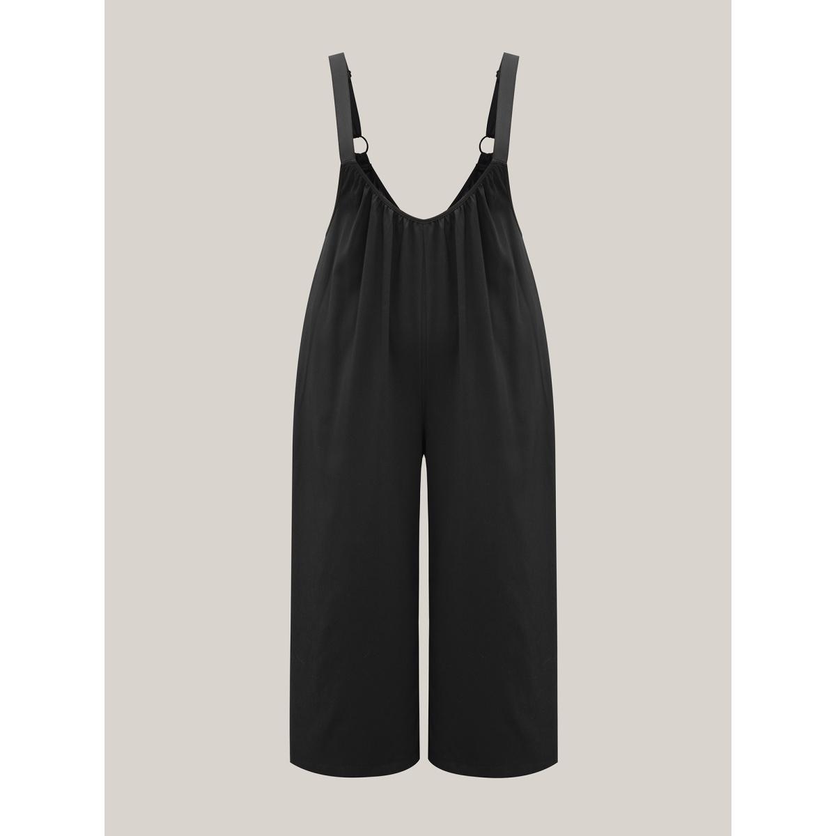 Plus Size Black Adjustable Straps Pockets Plain Flared Jumpsuit Women Casual Sleeveless Non Casual Loose Jumpsuits BloomChic 14-16/1X Product Image