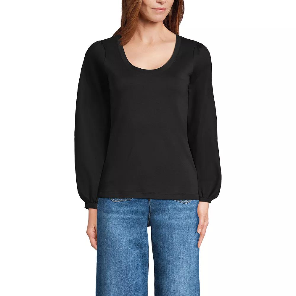 Women's Lands' End Supima Interlock Scoopneck Blouson Sleeve Top,  Product Image