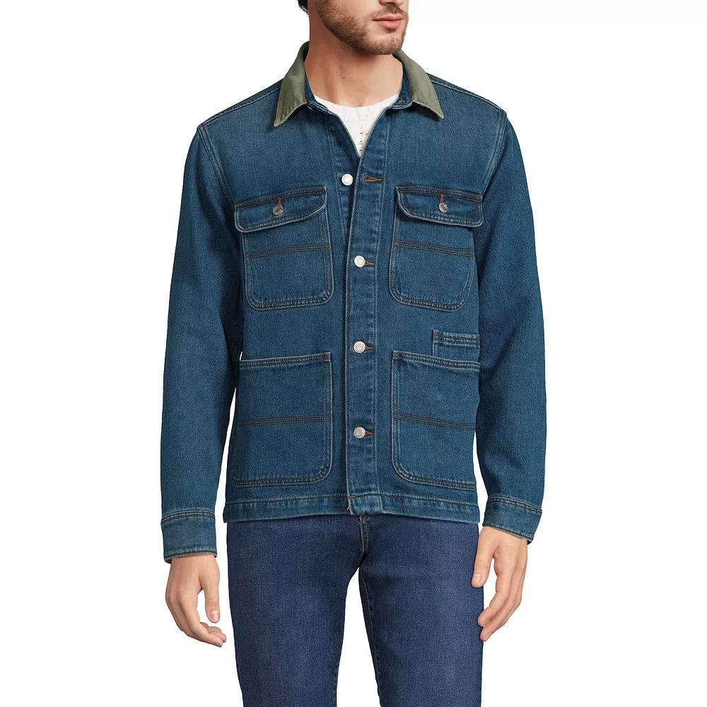 Men's Lands' End Corduroy Collared Denim Barn Jacket, Size: Large, Blue Grey Wash Product Image