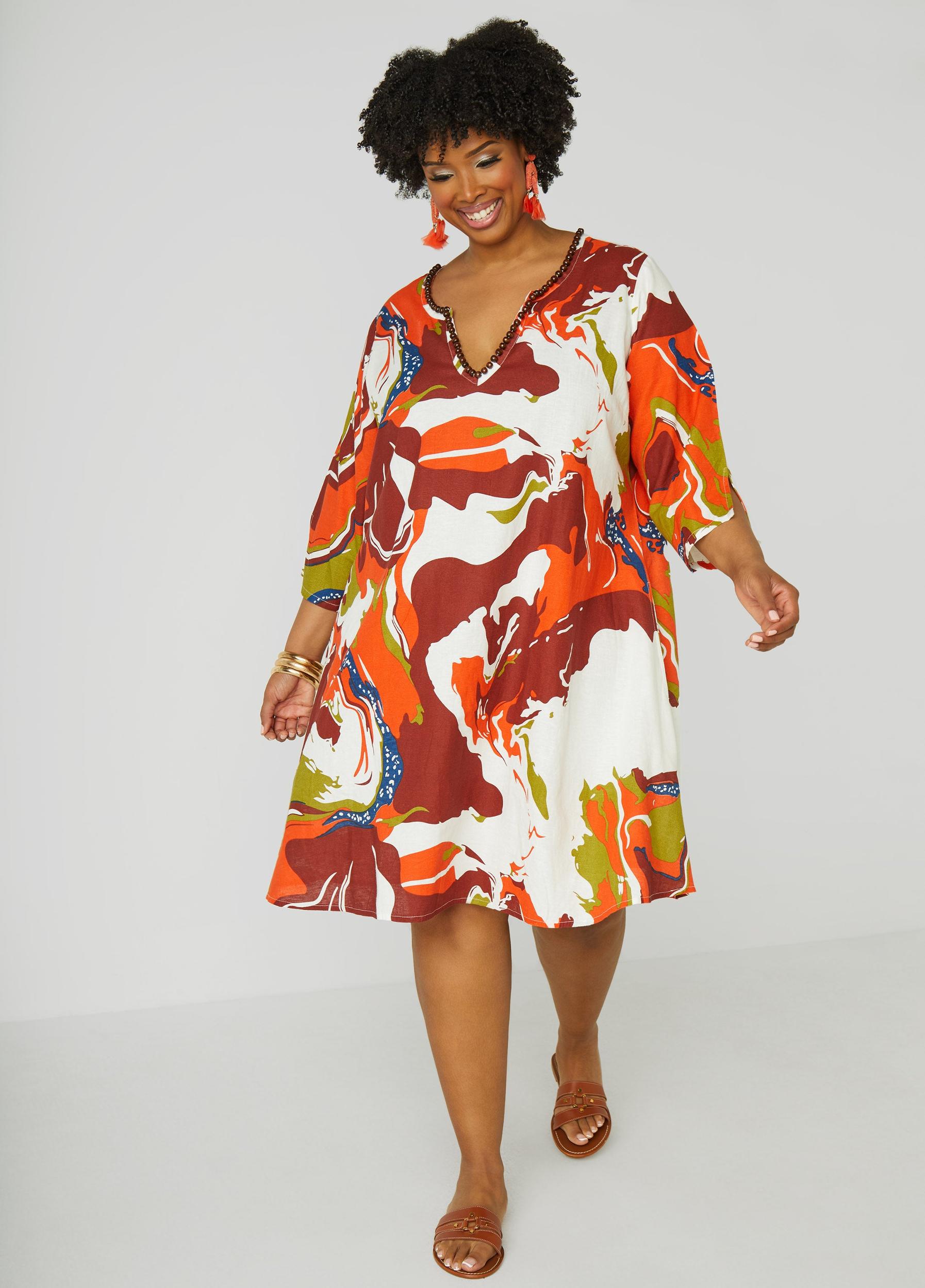 Beaded Printed Tunic Dress Product Image