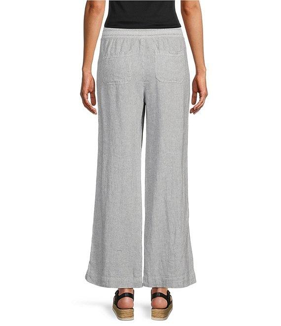 Westbound Stripe Print Smocked Waist Mid Rise Wide Leg Linen Pants Product Image