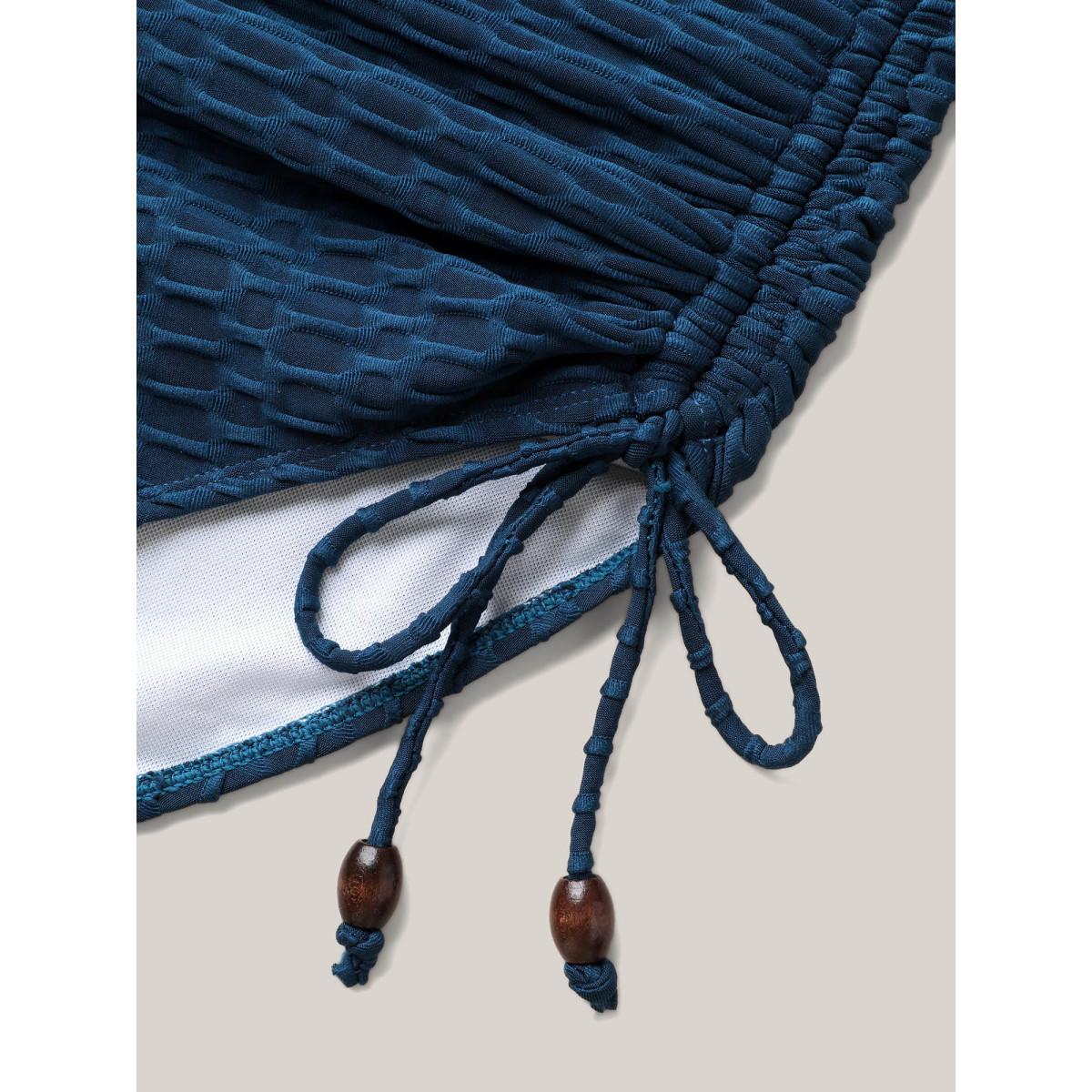 Plus Size Textured Drawstring Halter Neck One-Piece Swimsuit Women's Swimwear Cyan Beach Tie knot Curve Bathing Suits High stretch One Pieces BloomChic 14-16/1X Product Image