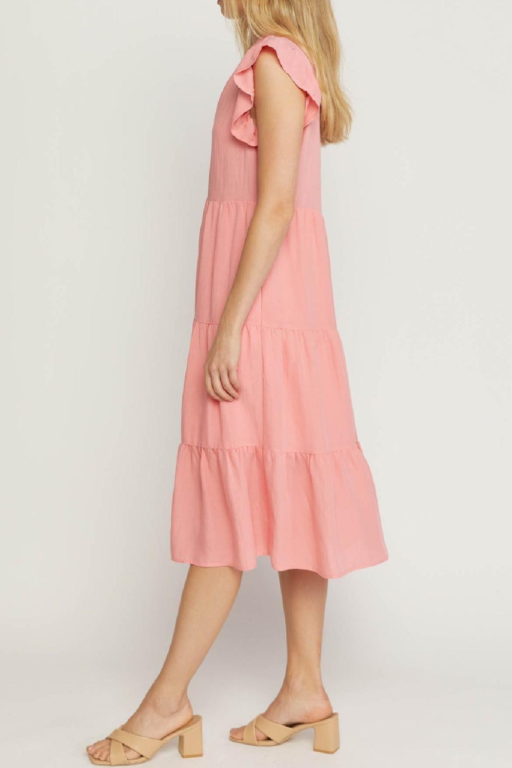 Knee Length Ruffle Sleeve Dress Product Image