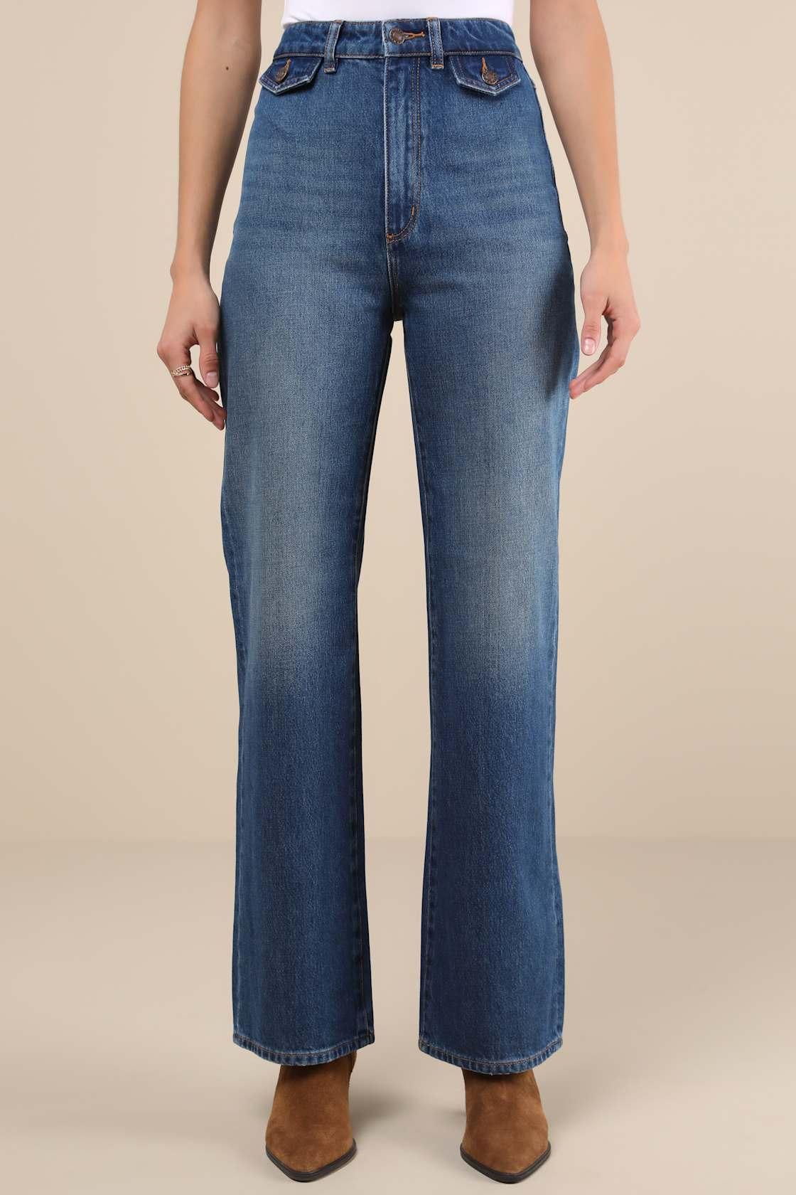 Heidi Dark Wash Relaxed Straight Leg Jeans Product Image