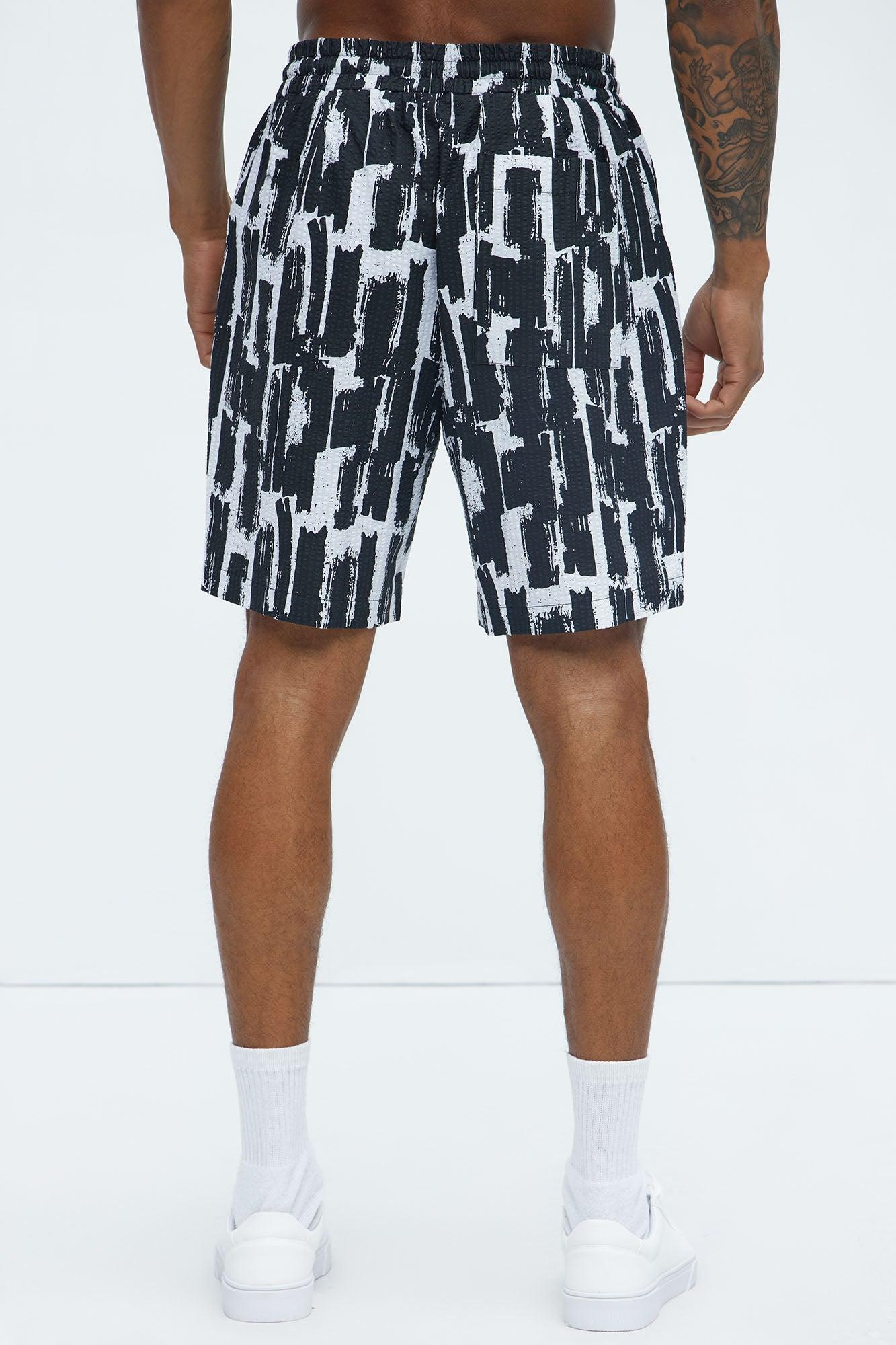 Seersucker Relaxed Shorts - Black/combo Product Image